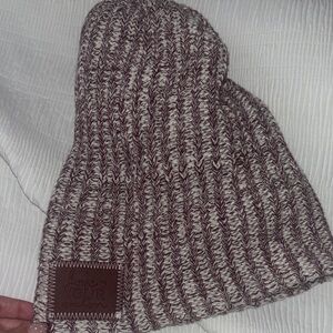 Love Your Melon Maroon and White Knit Beanie